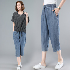 时尚高腰宽松牛仔裤女夏季新款显瘦百搭休闲裤2165，女装休闲裤，文熹诺
