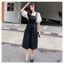 bf网红文艺套装裙女夏新款显瘦工装泡泡袖减龄上衣背带收腰两件套，女装连衣裙，潮品会