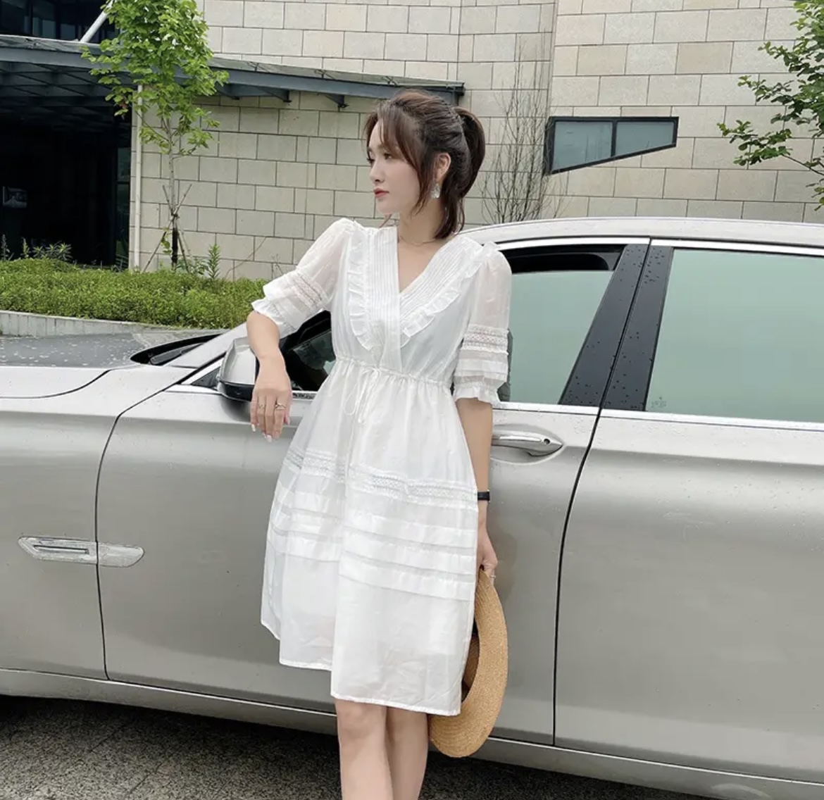 时尚深V优雅白色蕾丝性感连衣裙露背镂空夏季长款连衣裙-阿里巴巴