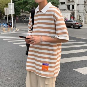 2021夏季新款POLO衫男港风潮流条纹t恤短袖痞子帅气上衣W389-P32，男装Polo衫，星座412-2