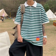 2021夏季新款POLO衫男港风潮流条纹t恤短袖痞子帅气上衣W389-P32，男装Polo衫，星座412-2