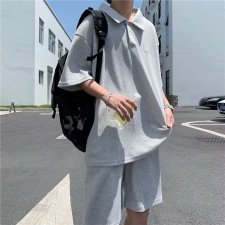套装男短袖POLO衫上衣港风2021夏季新款五分裤潮流ins帅W808-P42，男装休闲套装，星座412-2