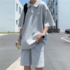 套装男短袖POLO衫上衣港风2021夏季新款五分裤潮流ins帅W808-P42，男装休闲套装，星座412-2