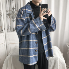 新款现货冬季毛呢大衣潮男夹克呢子外套格子韩版港味风衣3003-p70，男装毛呢大衣，星座1008-1
