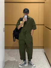 【2024春夏】复古工装潮休闲宽松连体衣抽绳短袖九分连体裤，男装工装外套，星座112A