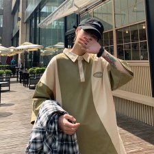 polo衫男短袖拼接字母港风夏季新款2021上衣宽松痞子帅气W766-P25，男装Polo衫，星座412-2