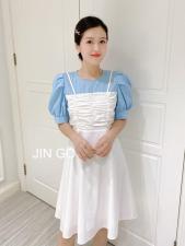 拼接连衣裙：假两件简单精致，泡泡袖遮手臂，女装连衣裙，JIN GO