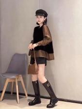 DG826洋气拼接丝绒假两件衬衫，女装衬衫，L·H·X