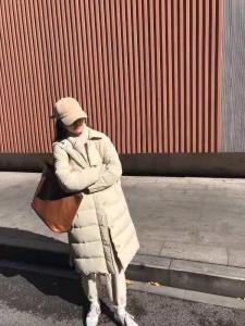 DG858韩版2021新款翻领系带中长款过膝百分百白鸭羽绒服，女装羽绒服，L·H·X