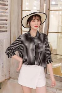 经典条纹双邹小衫,女装,七彩名