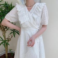 棉布绣花料连衣裙，女装连衣裙，欧洛佛