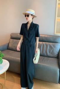 夏季新款 欧版潮流纯黑显瘦西装气质套裤,女装西装,水锦红