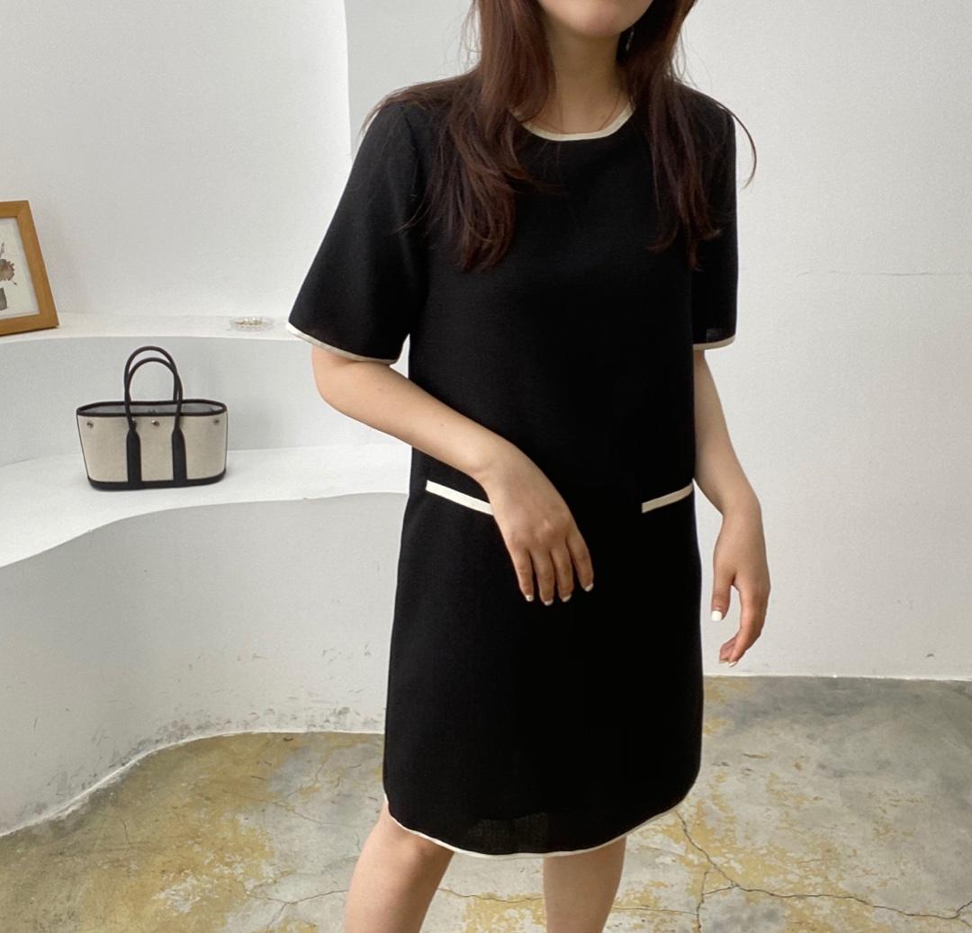包边圆领小香连衣裙，女装连衣裙，土布鱼