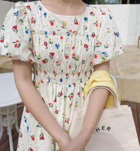 小复古法式花连衣裙,女装连衣裙,新袖