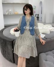 【现货】夏季牛仔马甲碎花连衣裙两件套，女装马夹，珂 慧