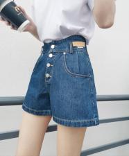 四粒扣高腰显瘦牛仔短裤M一XXL，女装，简 影
