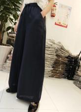 现货春装纯亚麻阔腿长裤，女装，火红