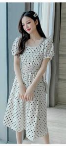波点法式珍珠连衣裙,女装连衣裙,水锦红
