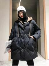 DG859欧洲站时尚拼接假两件中长新款连帽宽松口袋羽绒外套，女装，L·H·X