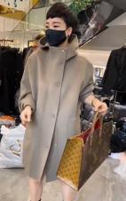 SL20129连帽双口袋长款百分百羊毛双面呢大衣，女装，L·H·X