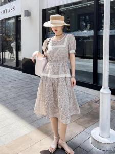 现货夏季法式碎花连衣裙2021新款收腰中长款长袖很仙的,女装连衣裙,妍妍衣坊