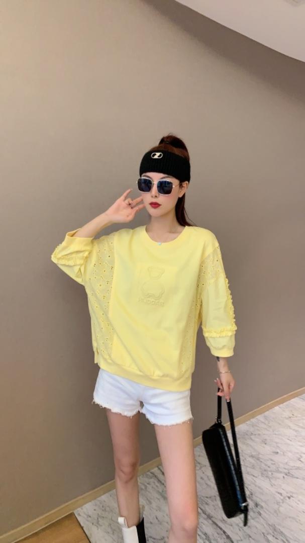 【现货】夏季新款针织防晒拼接薄款镂空花边时尚休闲圆领卫衣，女装卫衣/绒衫，微迪菲