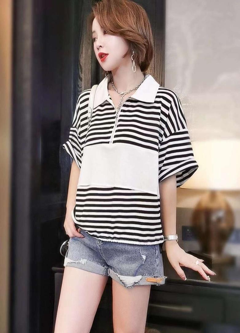 针织小领子条纹拼接，女装，欧奢曼ST