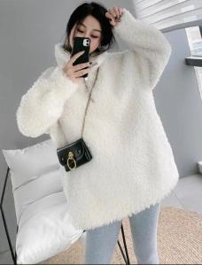 ZAF2025网红拉连套头百分百羊毛颗粒外套,女装,L·H·X