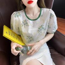2021夏季绣花圆领上衣小衫，女装，千衣百顺