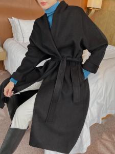 SL-2-1711欧美范腰带长款百分百羊毛双面呢外套,女装,L·H·X