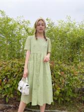 夏季小格子连衣裙，女装连衣裙，依岸