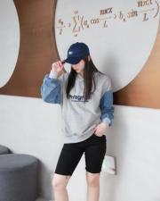 牛仔袖拼接戴帽卫衣，欧韩风走一波，五色齐码！，女装卫衣/绒衫，春信拙源