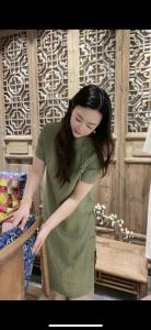 现货一苎麻印花盘扣复古风格,女装,蓝院