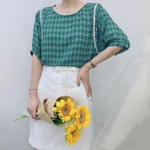 现货，经典小圆点双邹小衫,女装,七彩名