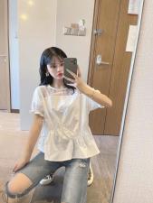 【现货】夏季新款宽松拼接蕾丝衬衫，女装衬衫，裴兔子