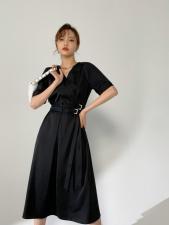 现货夏装缎面显瘦连衣裙，女装连衣裙，M&VC
