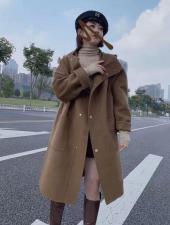 SL20129连帽双口袋长款百分百羊毛双面呢大衣，女装，L·H·X