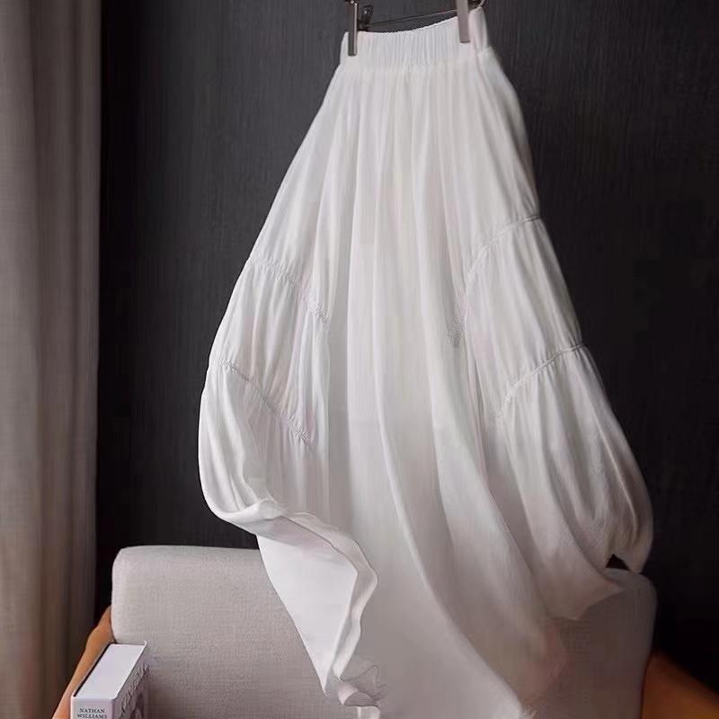 现货、松紧腰两侧褶皱A版半裙，女装半身裙，素墨