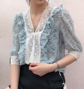 夏季新款珍珠压轴面料花色小衫,女装,格瑞琪