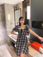 2021新款格子学院风连衣裙，女装连衣裙，花海QY