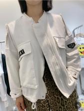 DG862早春新款字母贴标口袋宽松显瘦短款外套，女装，L·H·X