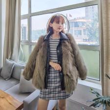 ZAF198洋气时尚拼皮领真狐狸毛皮草保暖外套，女装皮草，L·H·X