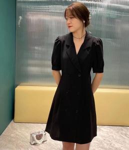 【现货】夏季新款碎花连衣裙 短袖韩版西服,女装连衣裙,POHIO葆伊