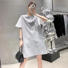 AX9607夏季新款字母印花拼接件两件韩版宽松中长显瘦连衣裙，女装连衣裙，L·H·X