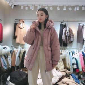 2021冬款新款90白鸭绒韩版连帽腰间抽绳设计羽绒服,女装羽绒服,红雀纺