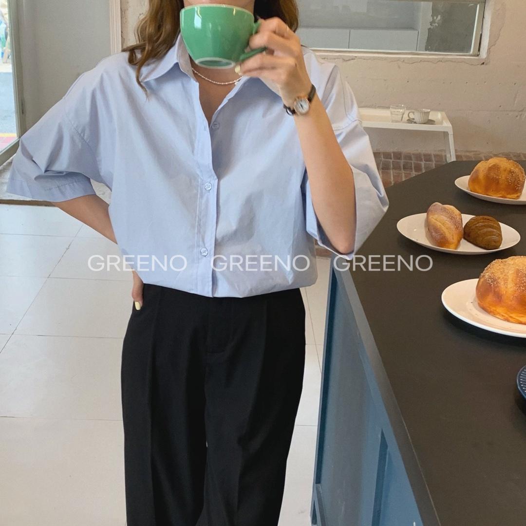 简约短袖衬衫，女装衬衫，GREENO