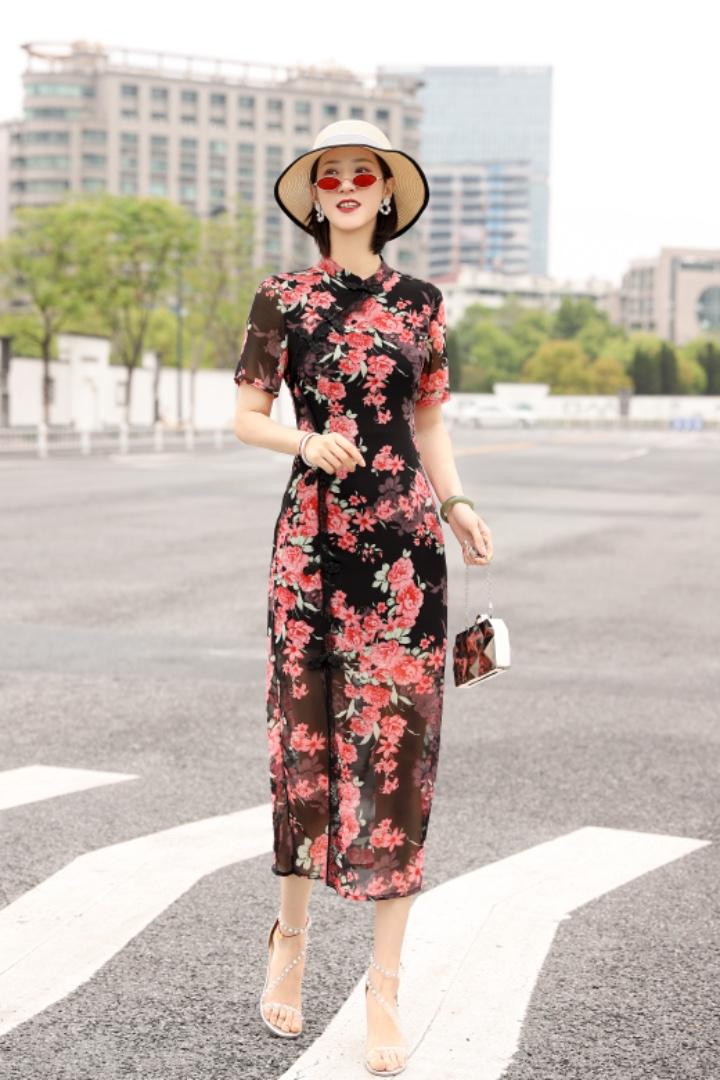 仿真丝旗袍气质裙，女装婚纱/旗袍/礼服，澳洛菲