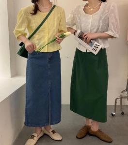 别致的刺绣上衣配复古绿半裙,女装半身裙,roobora