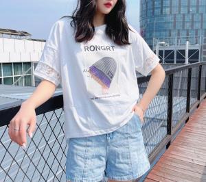 夏季短袖拼接上衣，女装，留缘