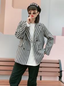 四粒扣西装领格子外套,女装西装,昕叶良品